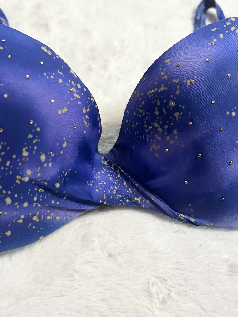 Victoria’s Secret Blue & Gold Rhinestone Speckle Lined Demi Bra Size 36C